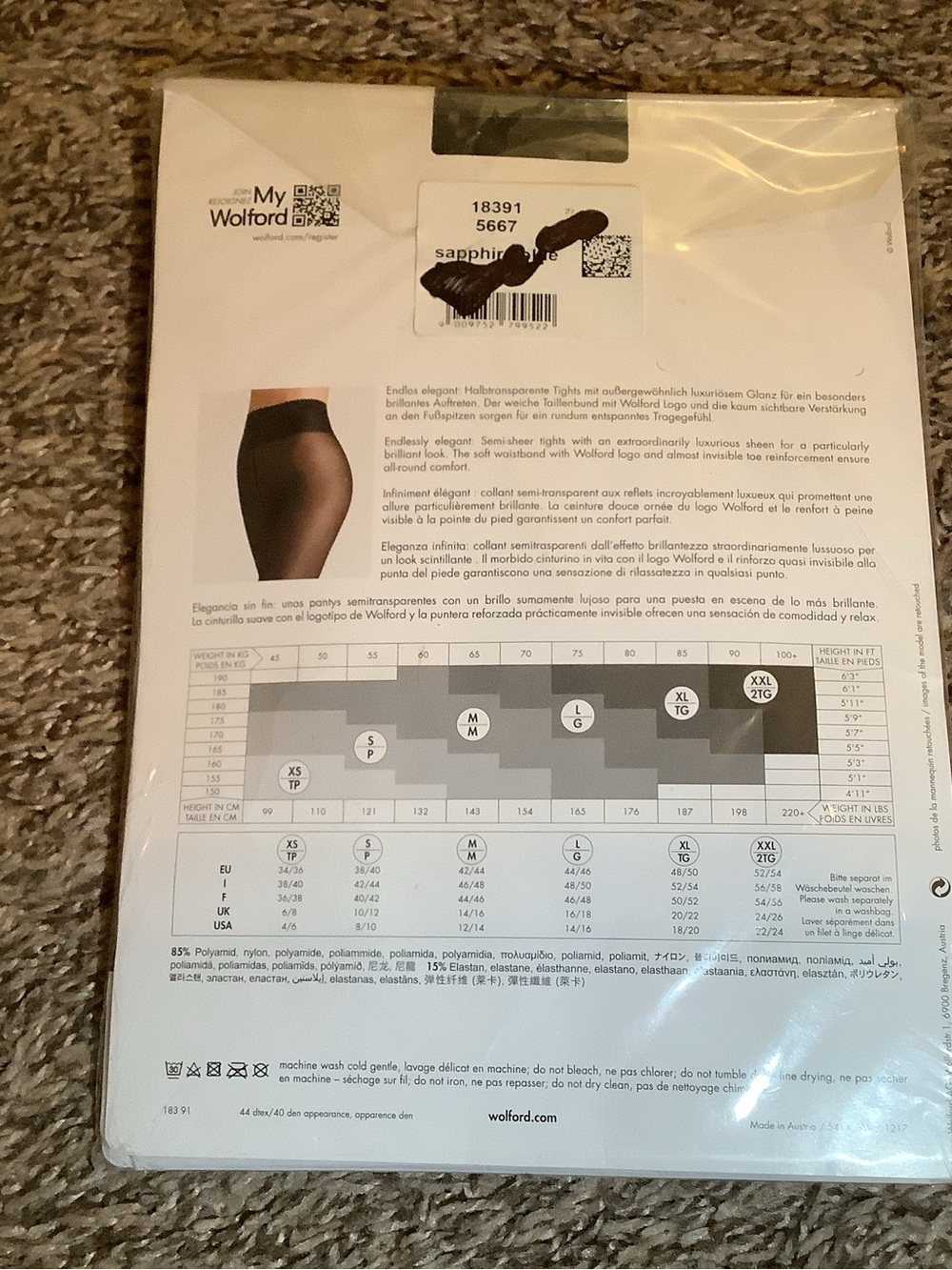Wolford neon 40 tights, semi sheer, color sapphire blue, size: M - Picture 5 of 9
